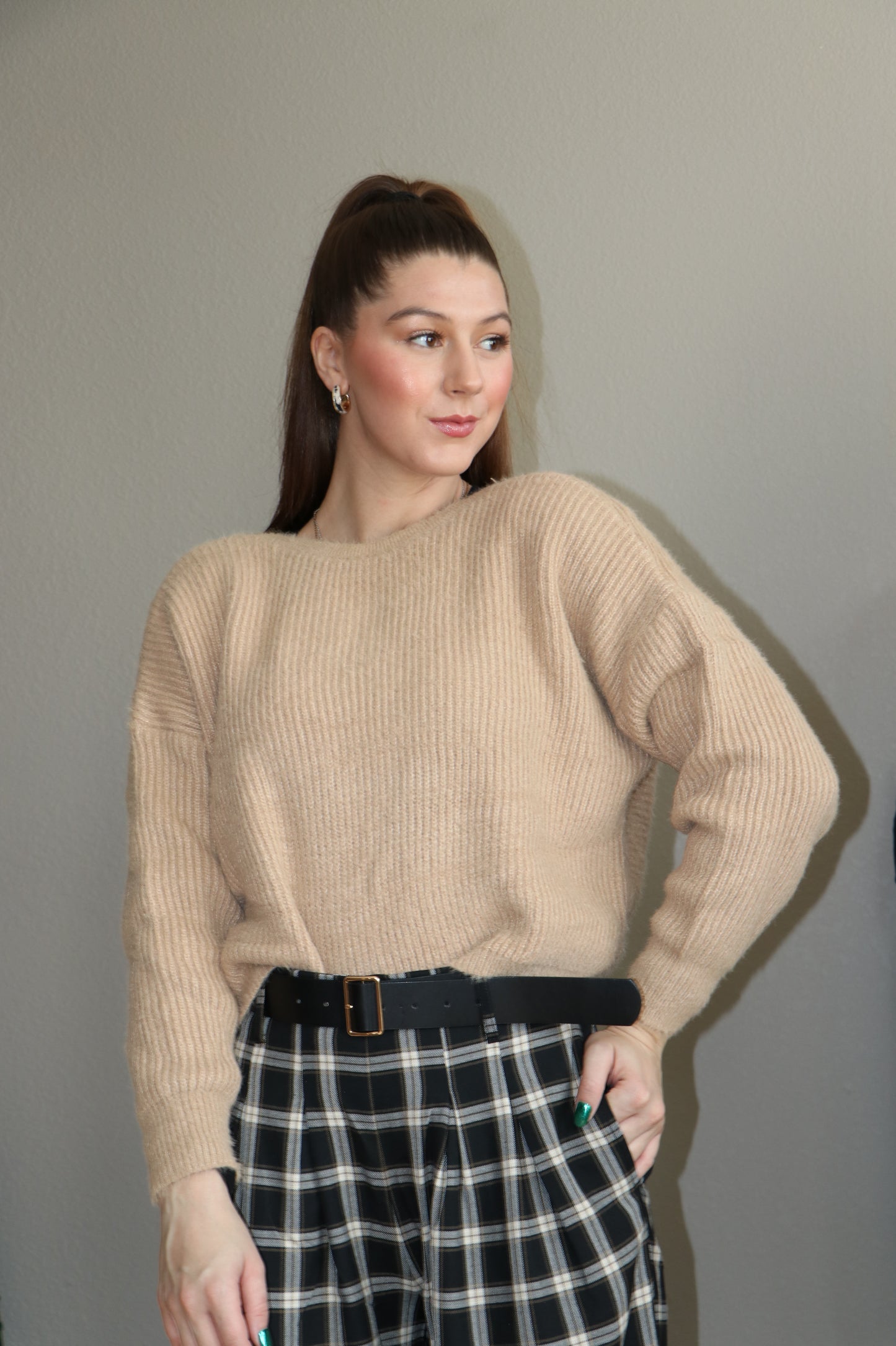 Oversized Fuzzy Sweater With Back Twist Detail