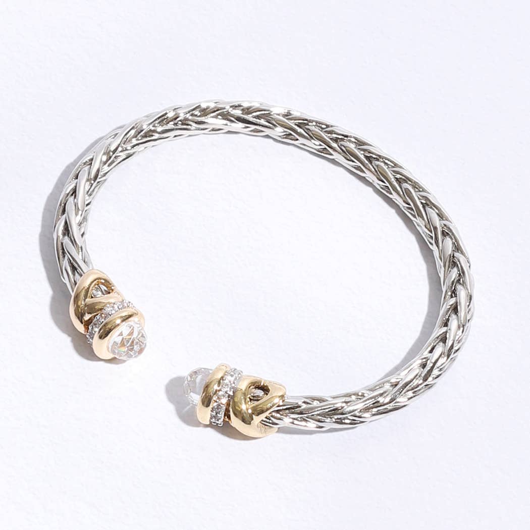 Cubic Zirconia Ends Wheat Chain Cuff Bracelet