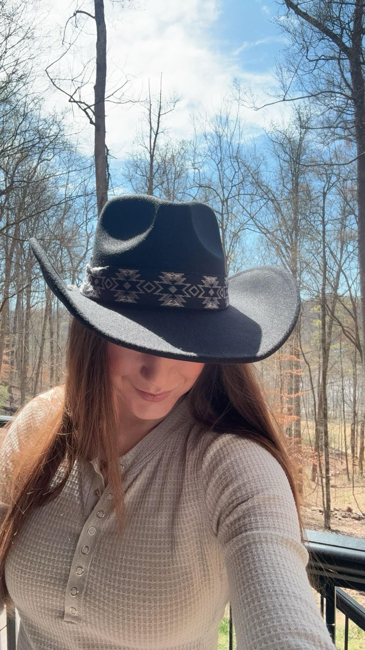 Vegan Felt Southwest Pattern Belt Cowboy Hat