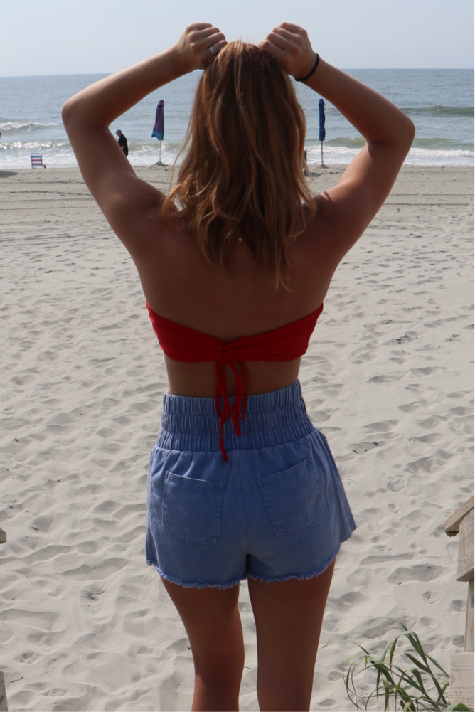 Hallie High-Waist Washed Twill Mini Shorts