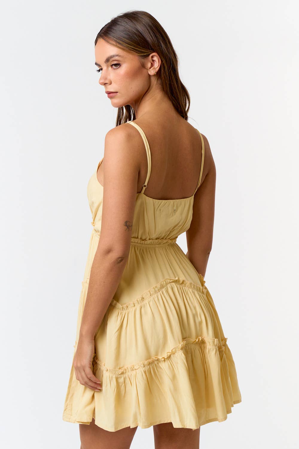 Dress Tiered Ruffled Yellow Adjustable Spaghetti Strap Cami Mini Dress