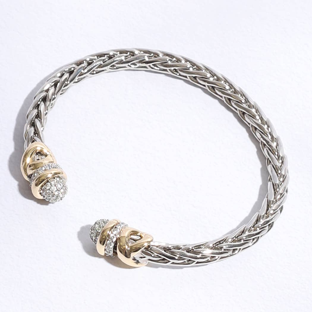 Cubic Zirconia Ends Wheat Chain Cuff Bracelet