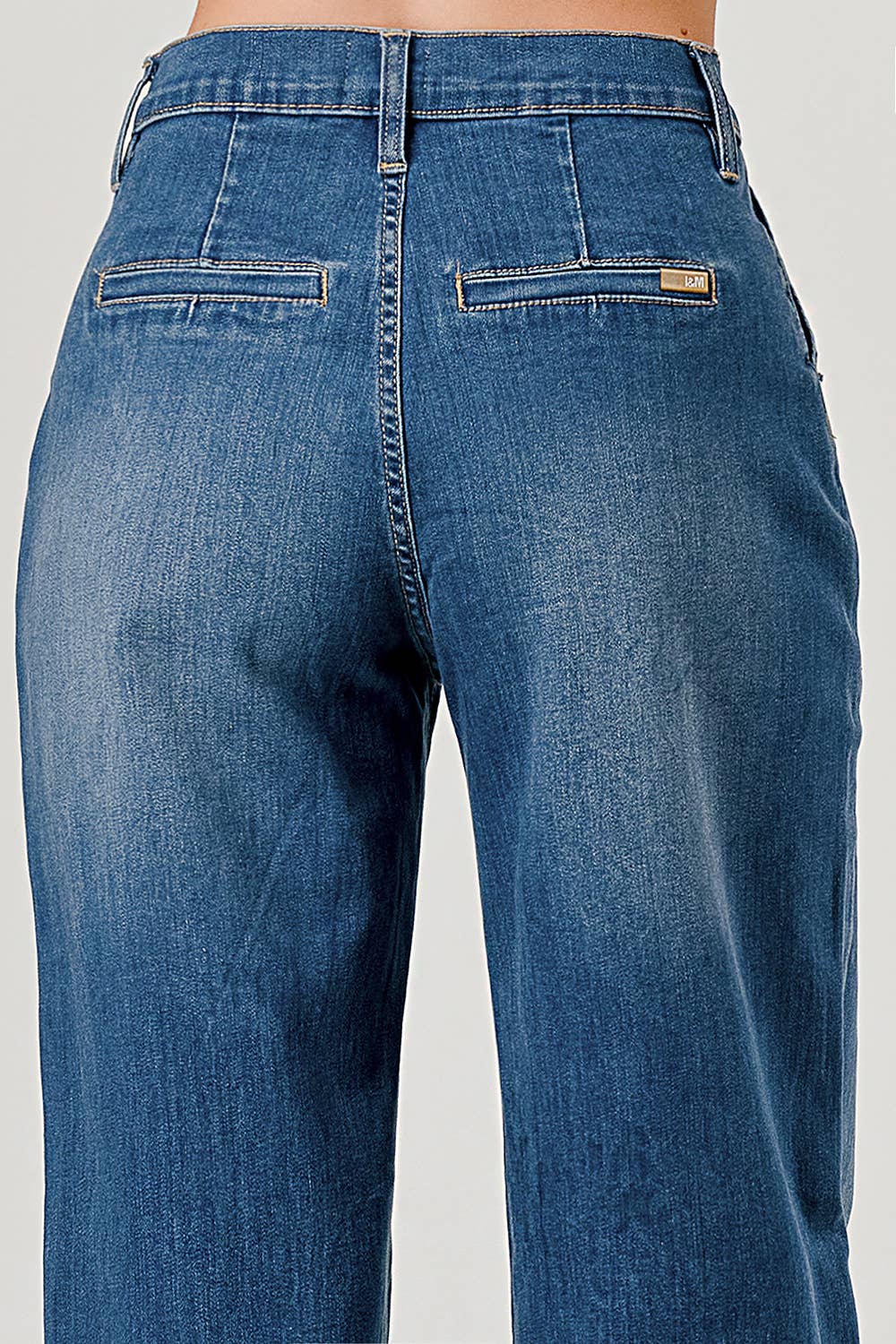 Medium Wash High Rise Patched Pocket Wide Leg Jeans