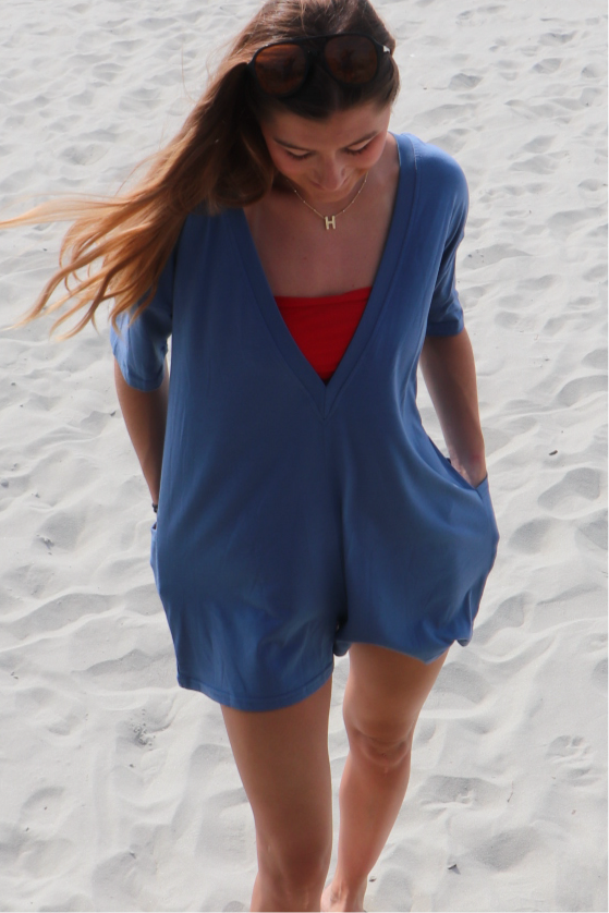 Bailey Backless V-Neck Short Sleeve Pocket Romper