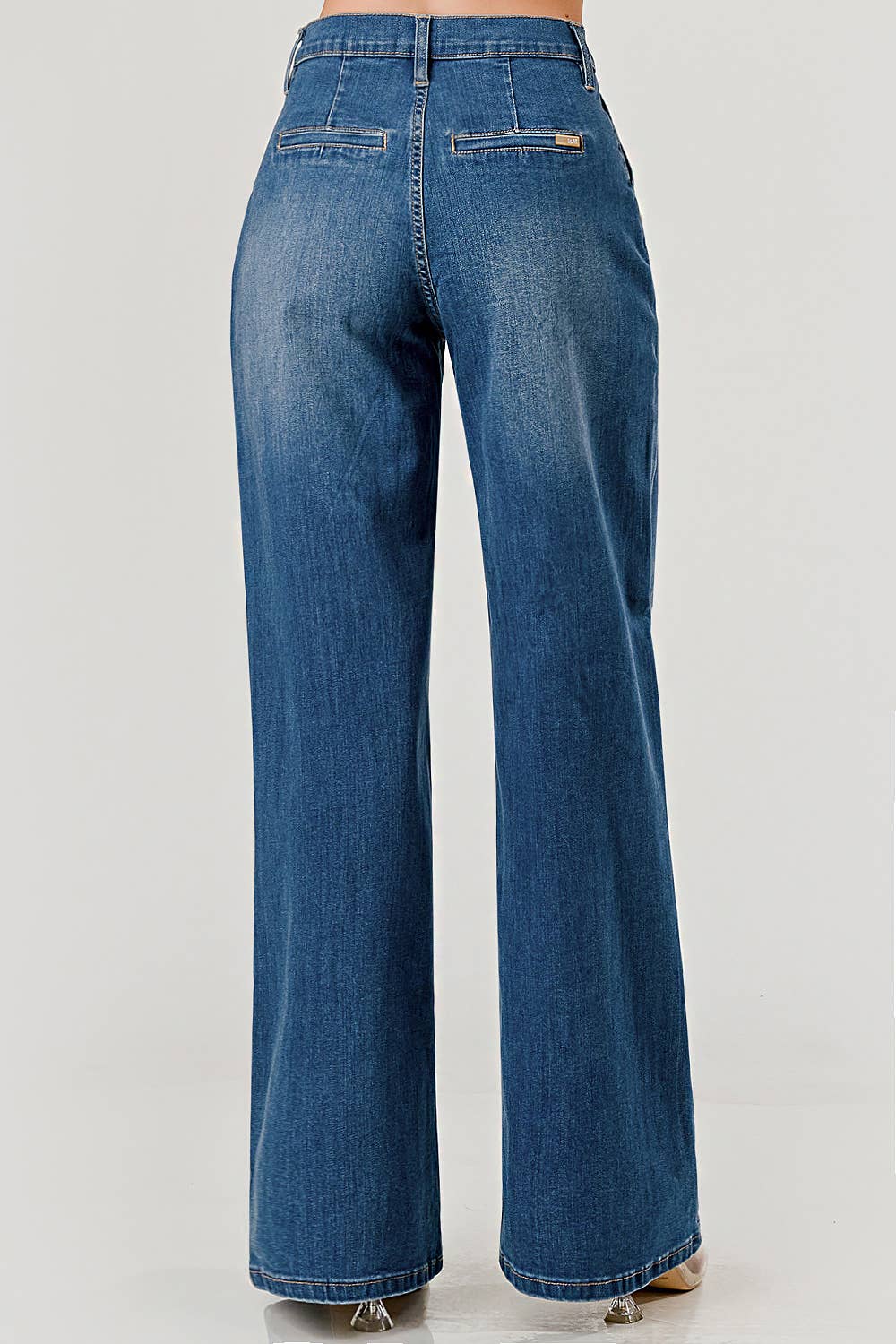 Medium Wash High Rise Patched Pocket Wide Leg Jeans