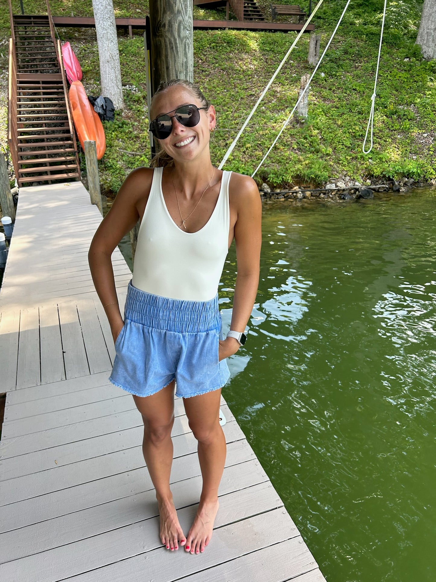 Hallie High-Waist Washed Twill Mini Shorts