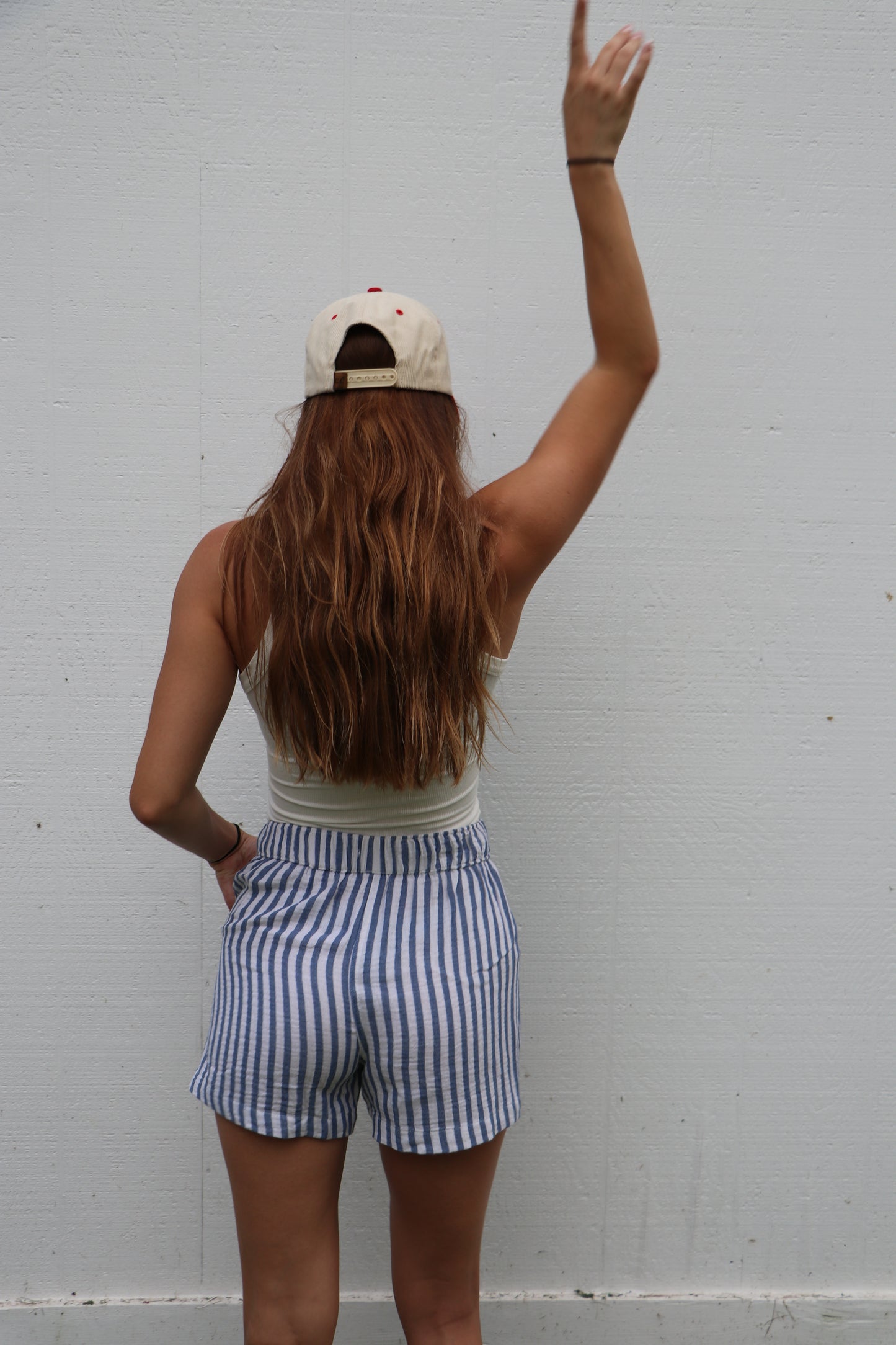 Blue and White Striped Cotton Gauze Summer Short