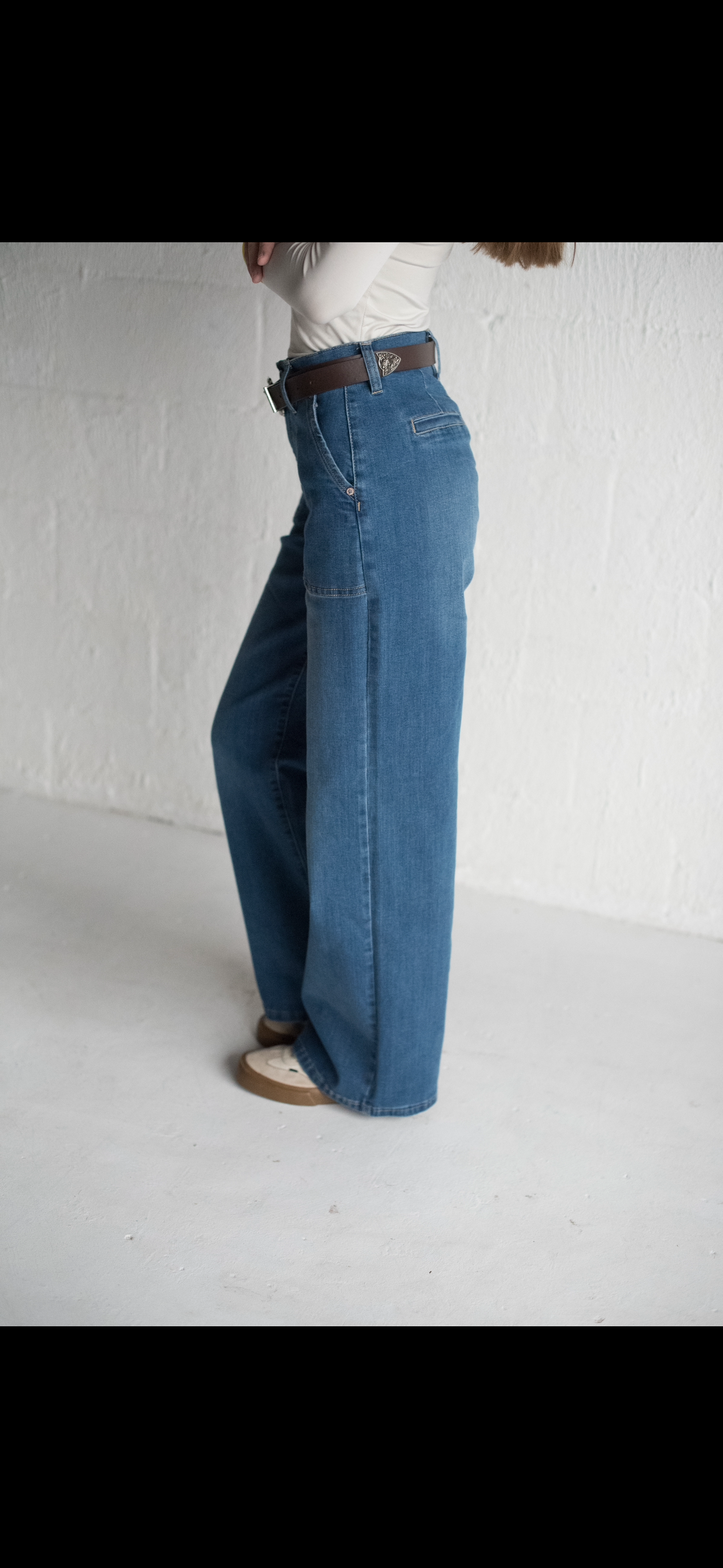 Medium Wash High Rise Patched Pocket Wide Leg Jeans