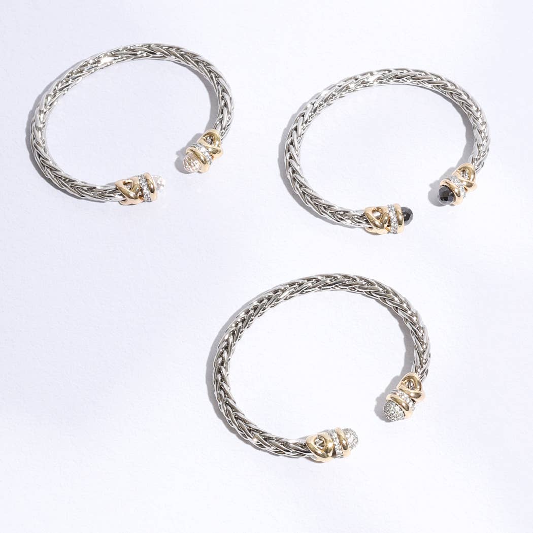 Cubic Zirconia Ends Wheat Chain Cuff Bracelet