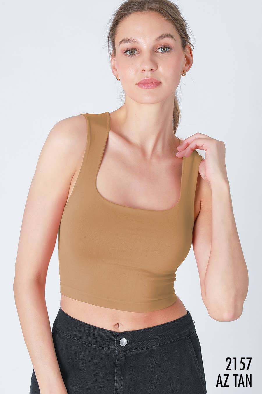 Tan Seamless Clean Line Square Neck Tank Top