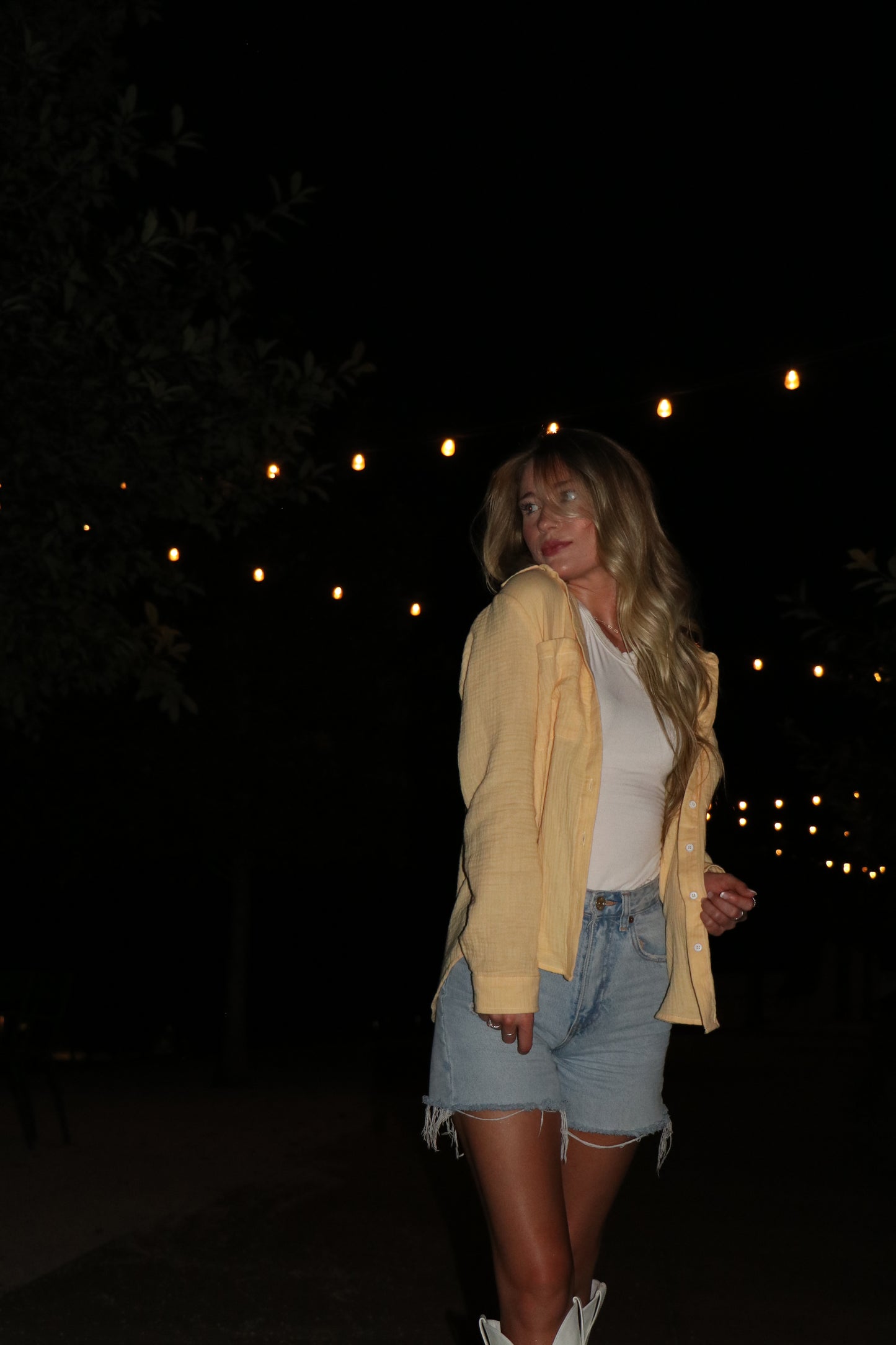 Beach Banana Cotton Gauze Button Up Long Sleeve Top