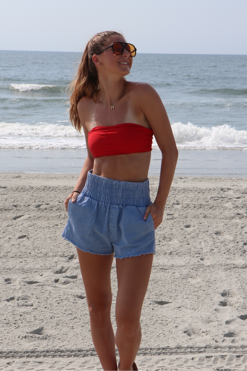 Hallie High-Waist Washed Twill Mini Shorts