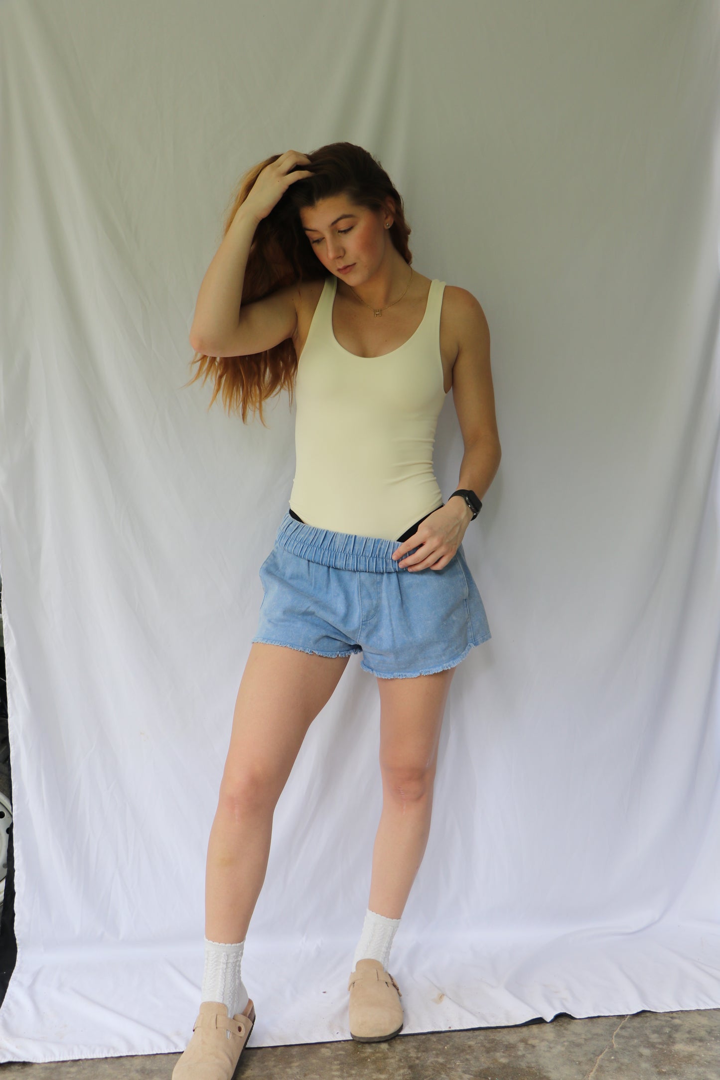 Hallie High-Waist Washed Twill Mini Shorts