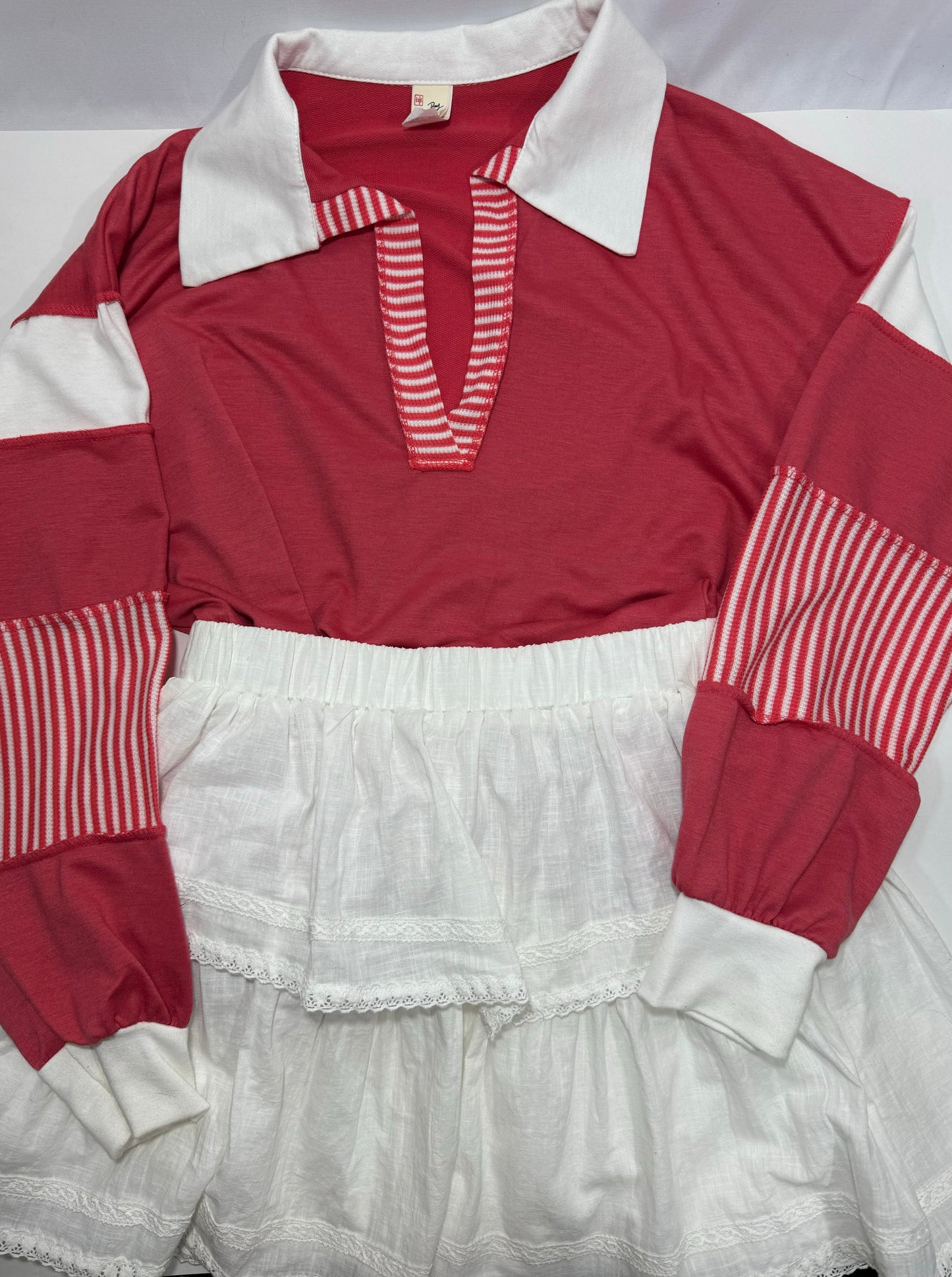Callie Contrast Stitch Collared Long Sleeve Top
