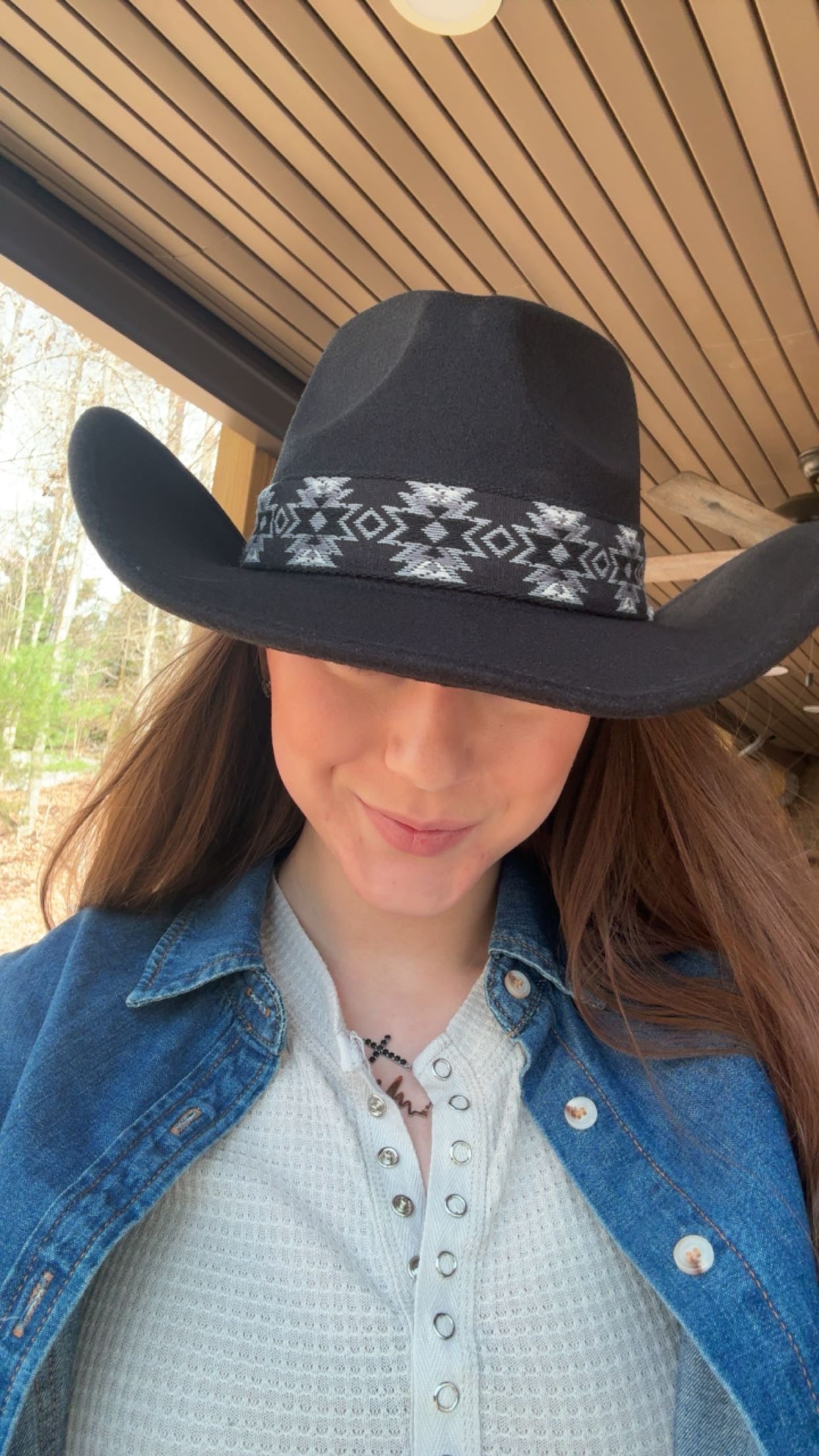 Vegan Felt Southwest Pattern Belt Cowboy Hat