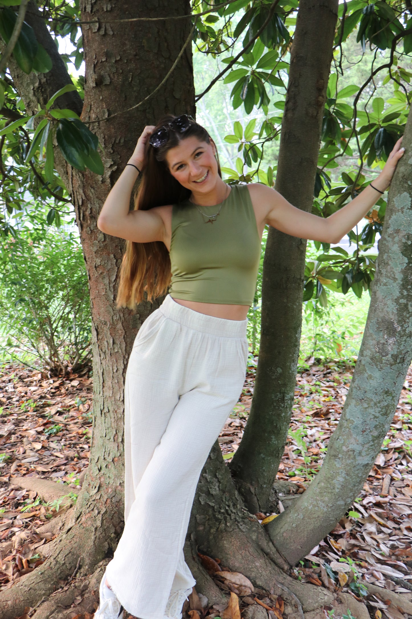 Dark Sage Seamless Solid High Neck Tank Top