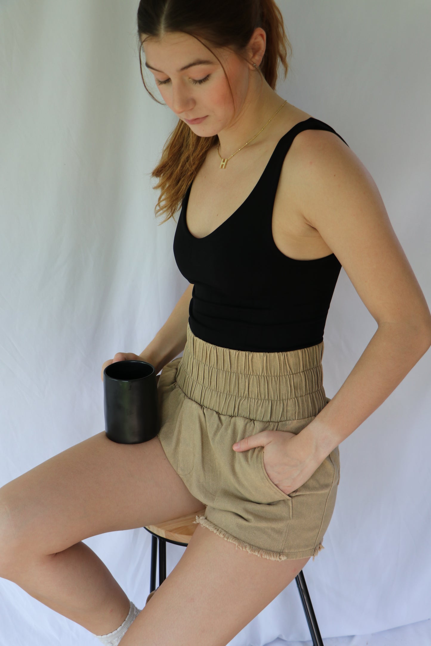 Hallie High-Waist Washed Twill Mini Shorts