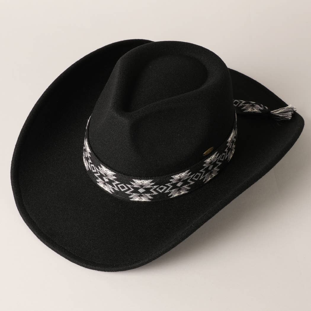 Vegan Felt Southwest Pattern Belt Cowboy Hat
