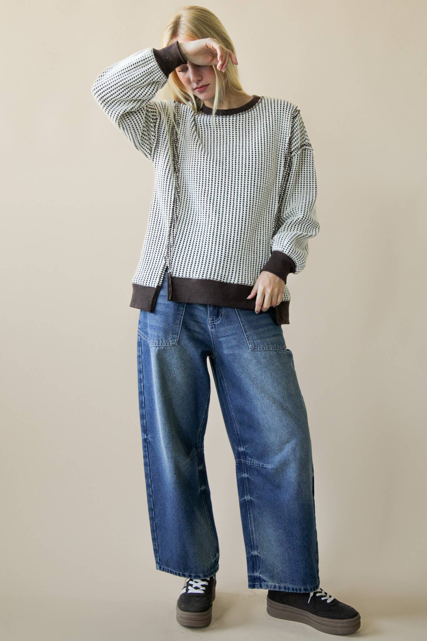 Oversized Waffle Knit Casual Top