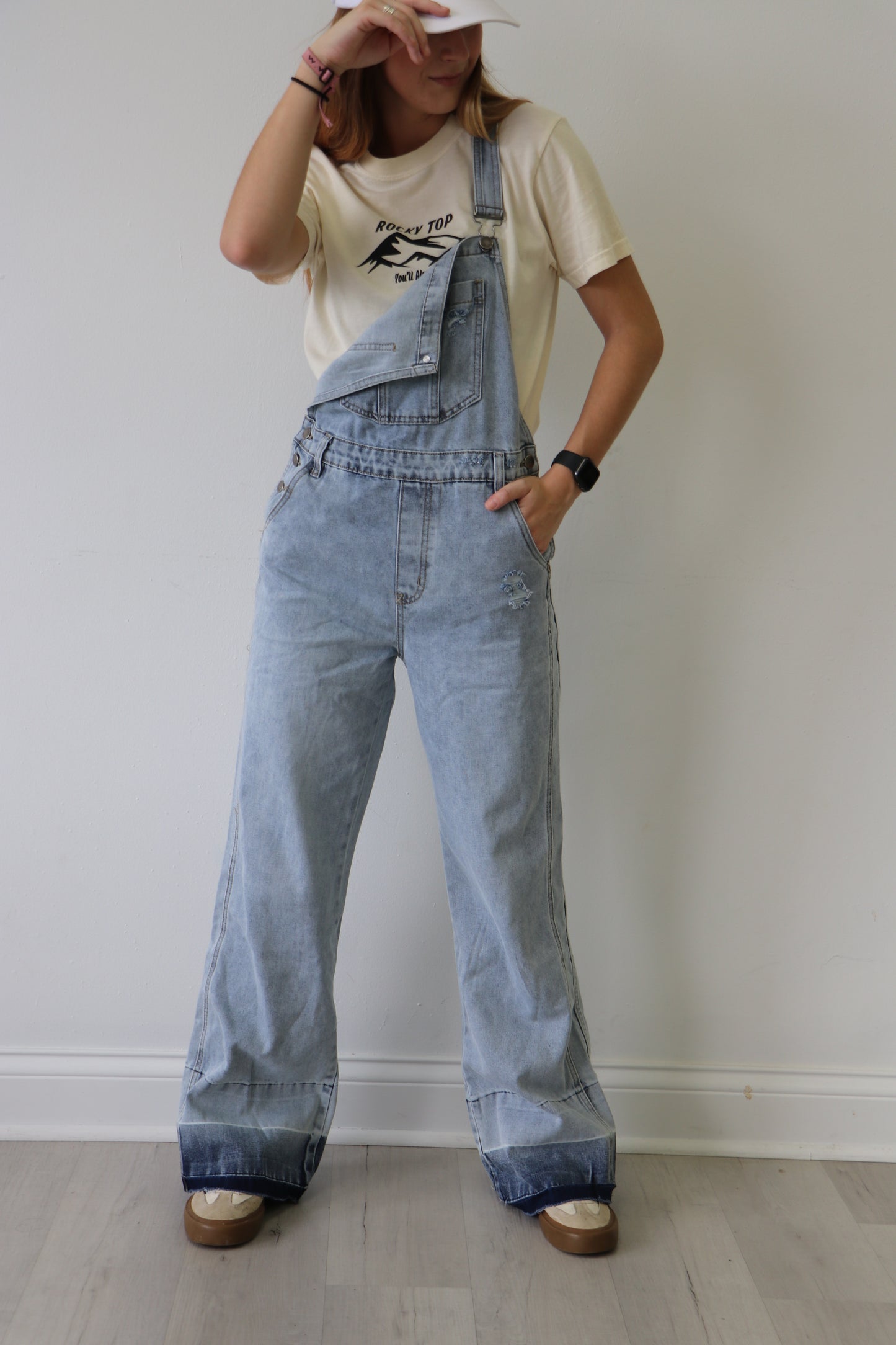 Light Wash Flare Overalls