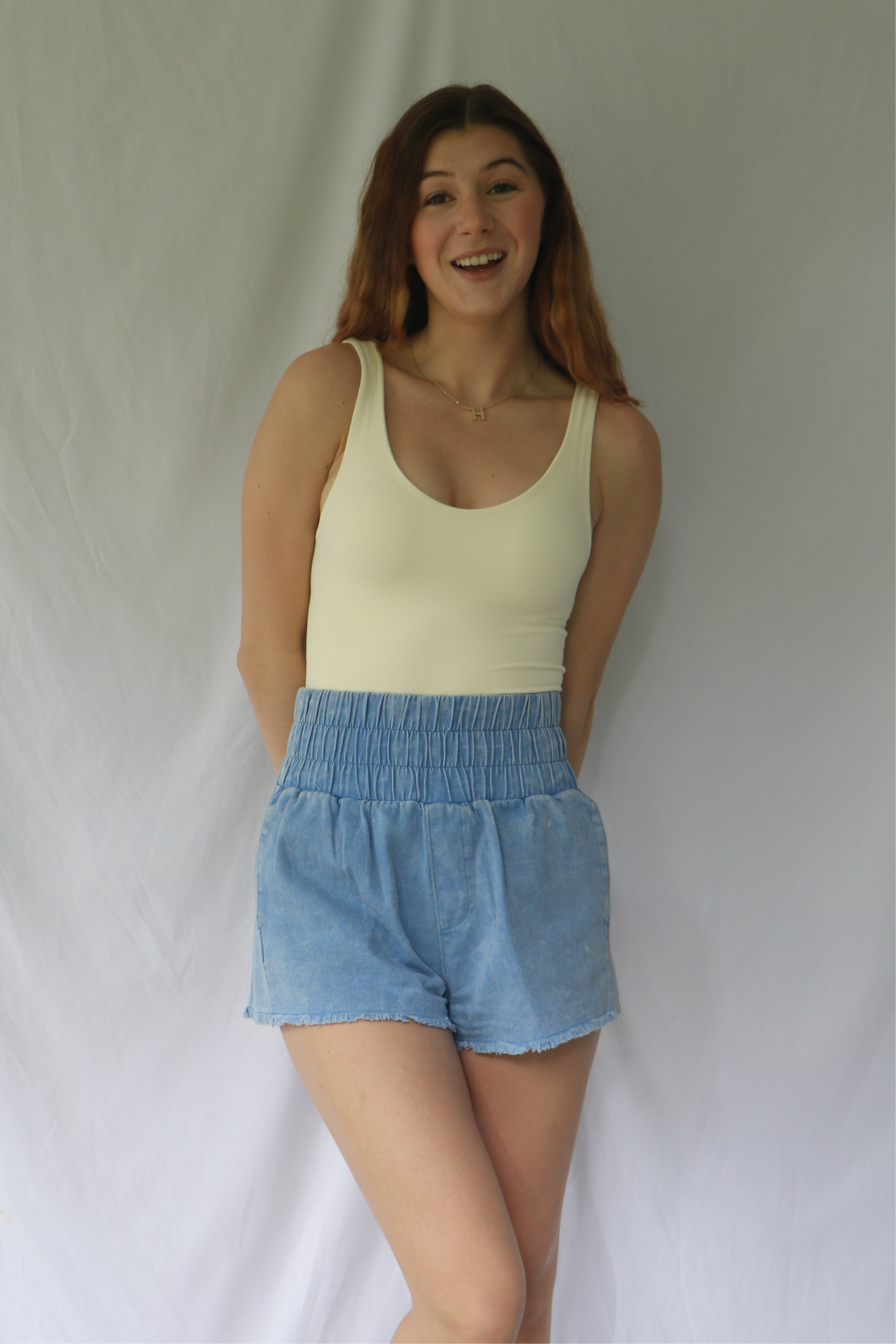 Hallie High-Waist Washed Twill Mini Shorts