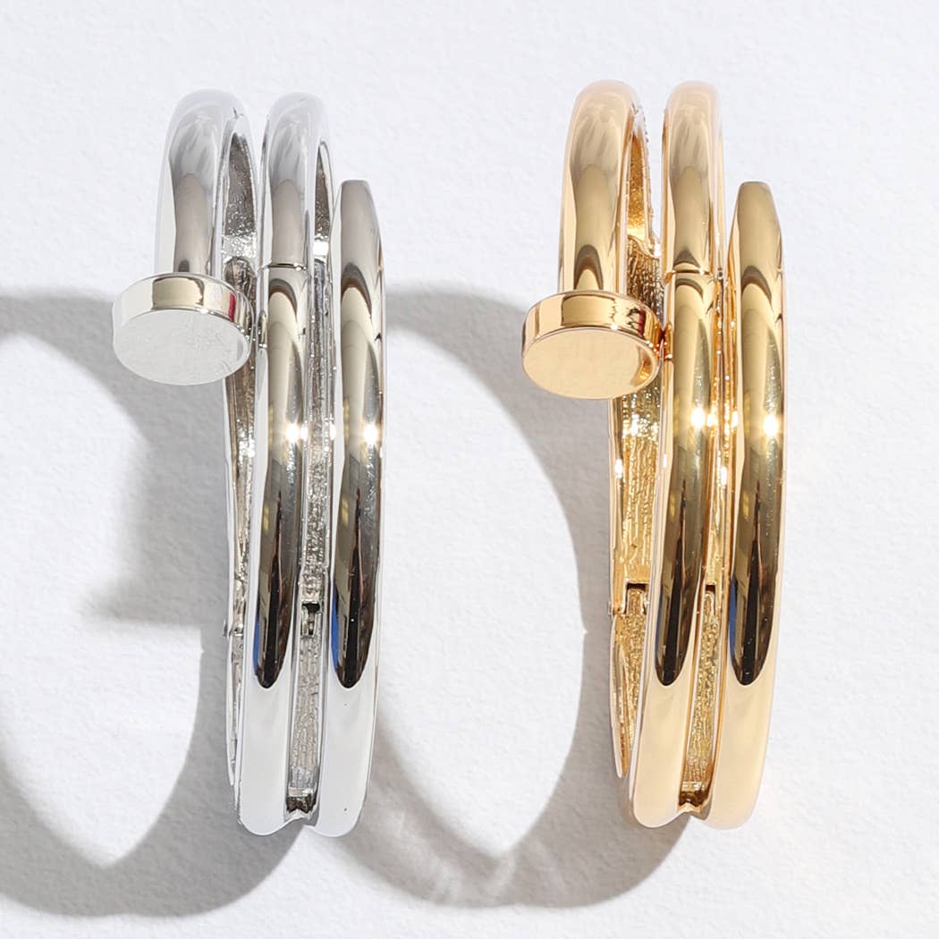 Triple Line Gold&Rhodium Plated Bangle Bracelet