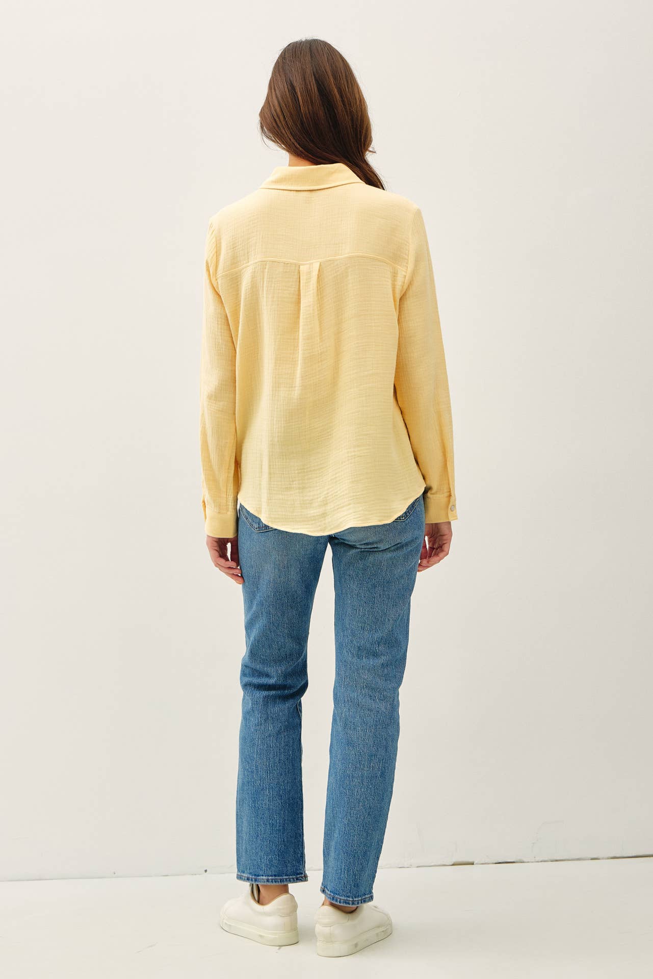 Beach Banana Cotton Gauze Button Up Long Sleeve Top