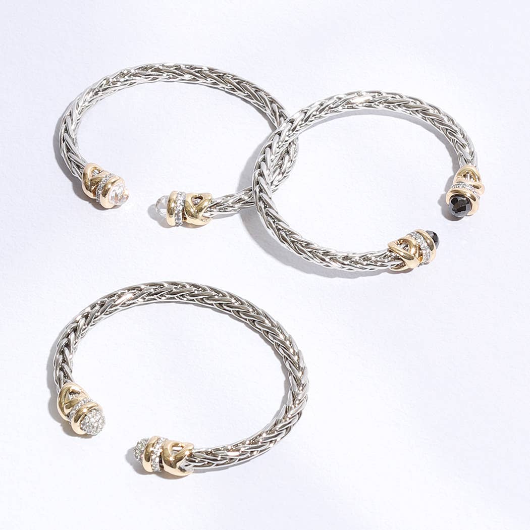 Cubic Zirconia Ends Wheat Chain Cuff Bracelet