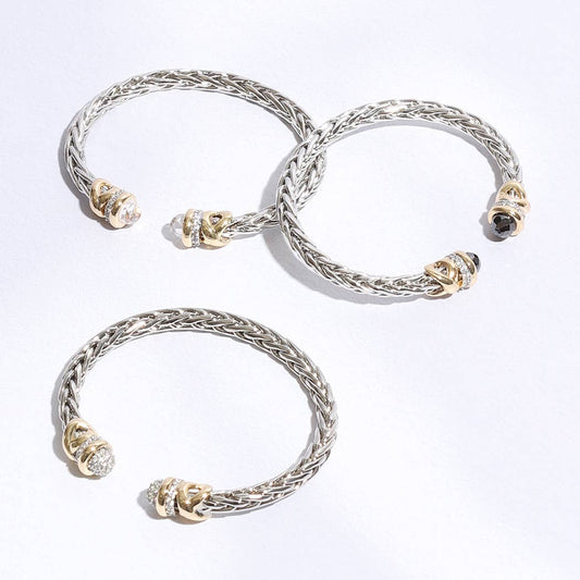 Cubic Zirconia Ends Wheat Chain Cuff Bracelet