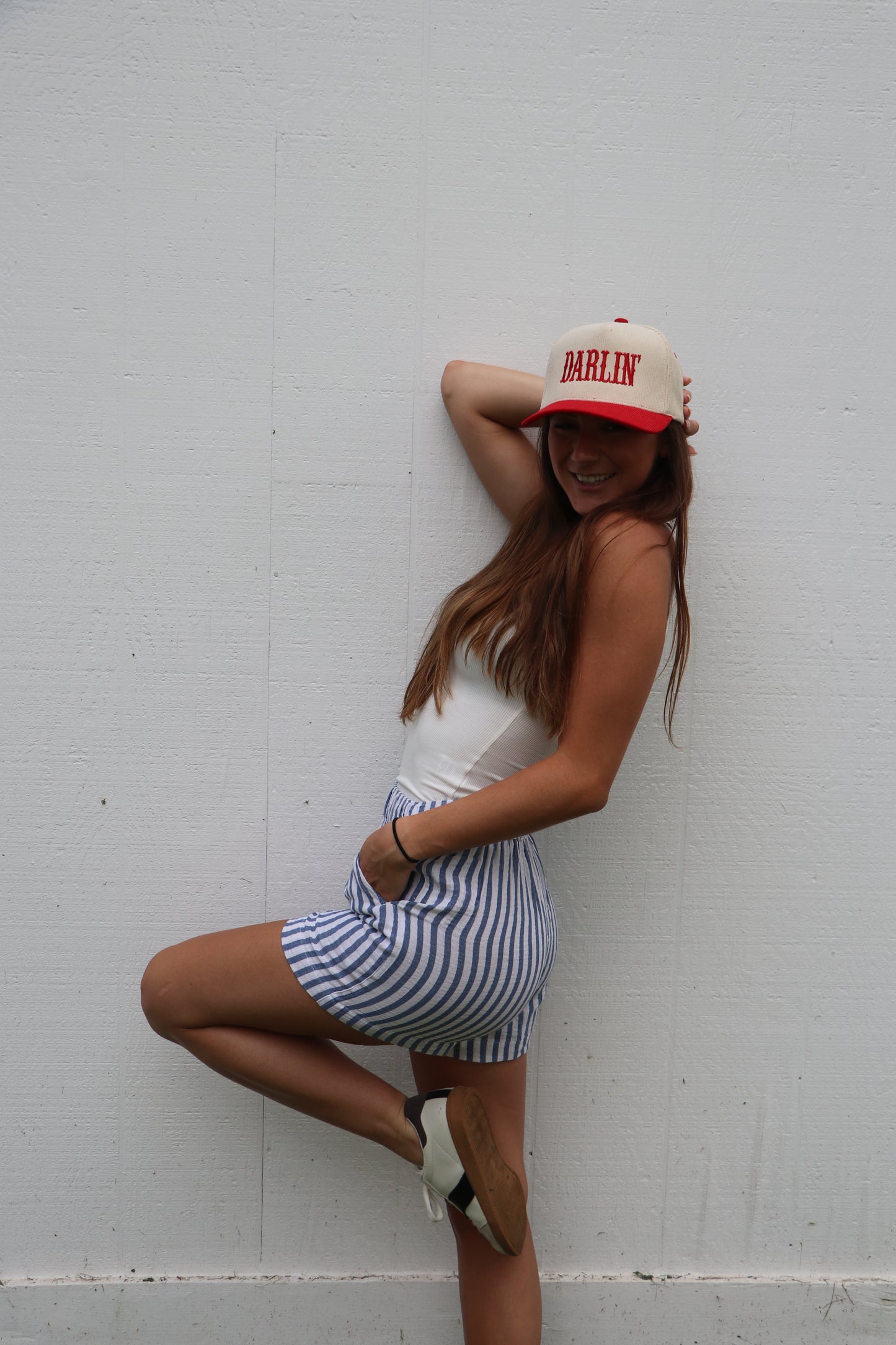 Blue and White Striped Cotton Gauze Summer Short