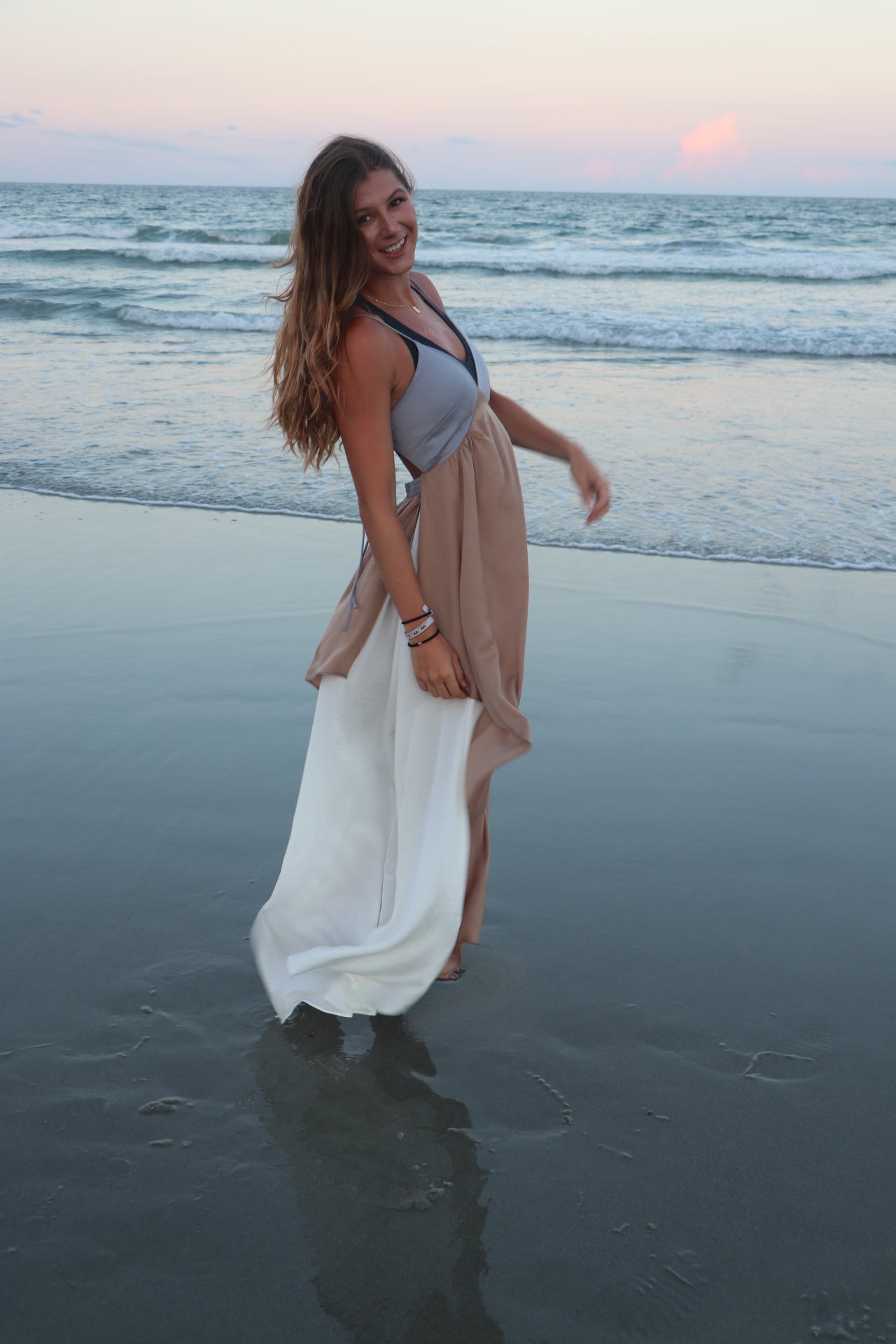 Madeline Open-Back Satin Colorblock Tulip Maxi Dress