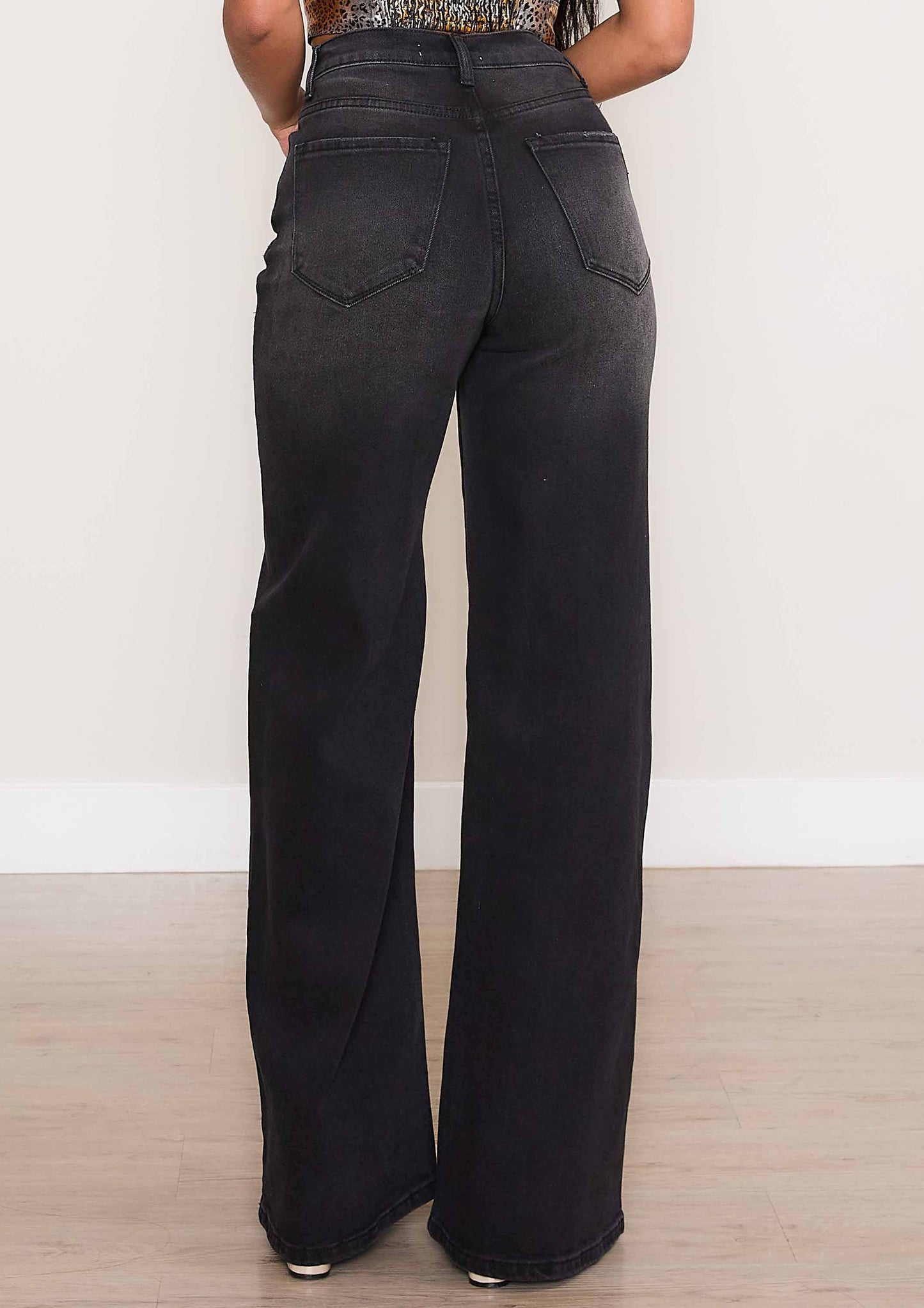 Everyday Black High-Waist Button Up Wide Leg Jeans