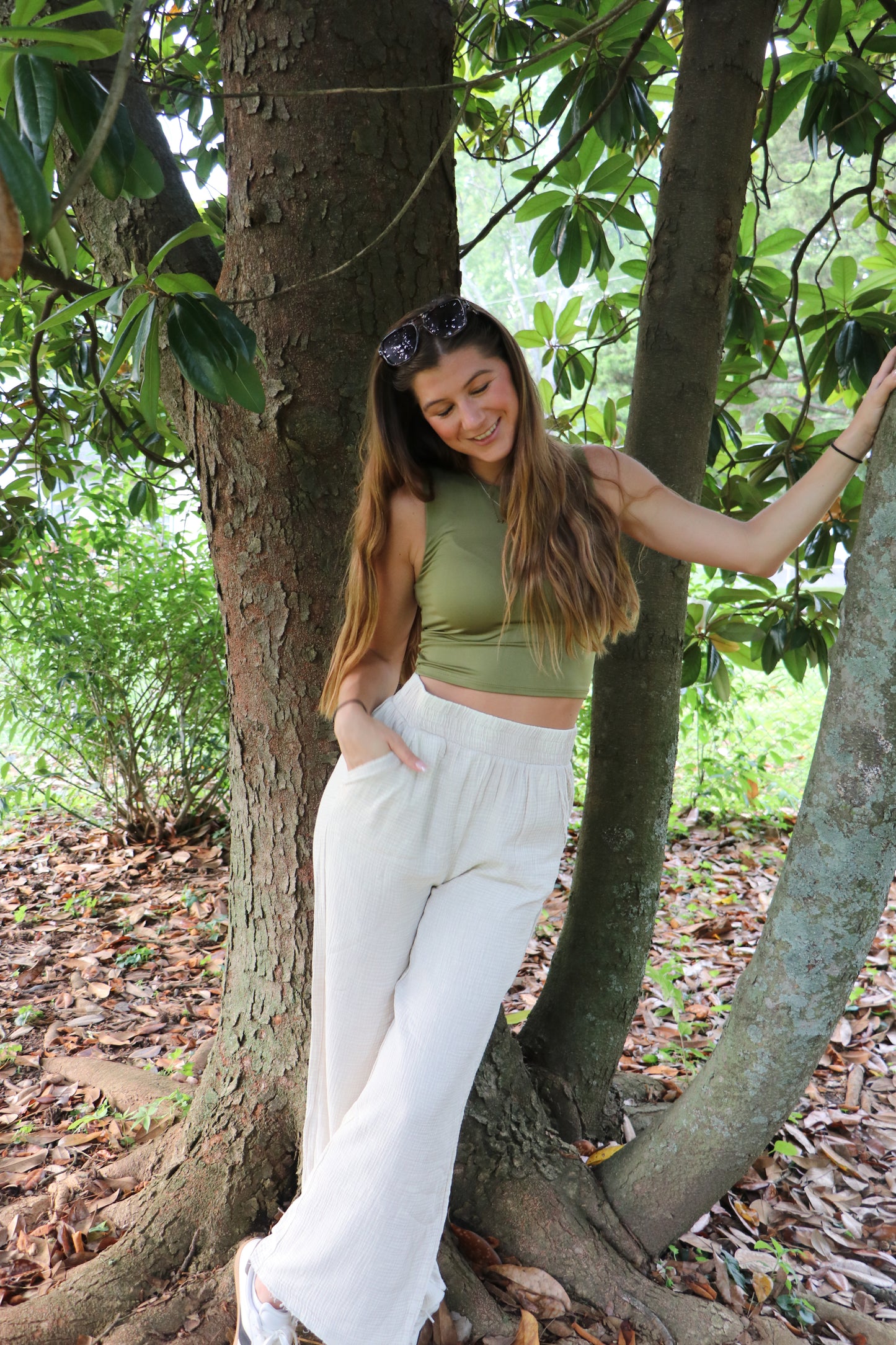 Sand Washed Double Gauze Elastic Band Waist Flow Pants