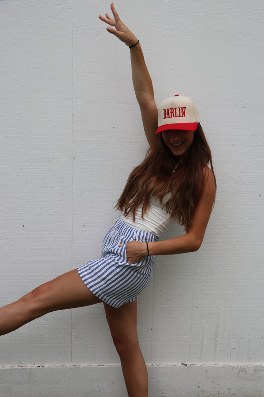 Blue and White Striped Cotton Gauze Summer Short