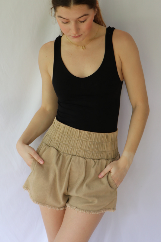 Hallie High-Waist Washed Twill Mini Shorts