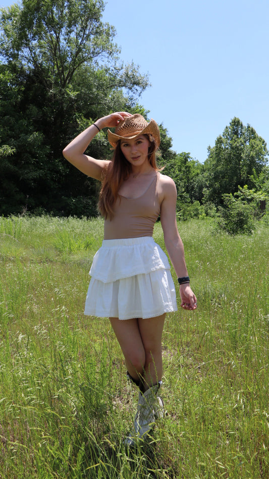 Lucy Lace Trim Tiered Ruffle Mini Skirt