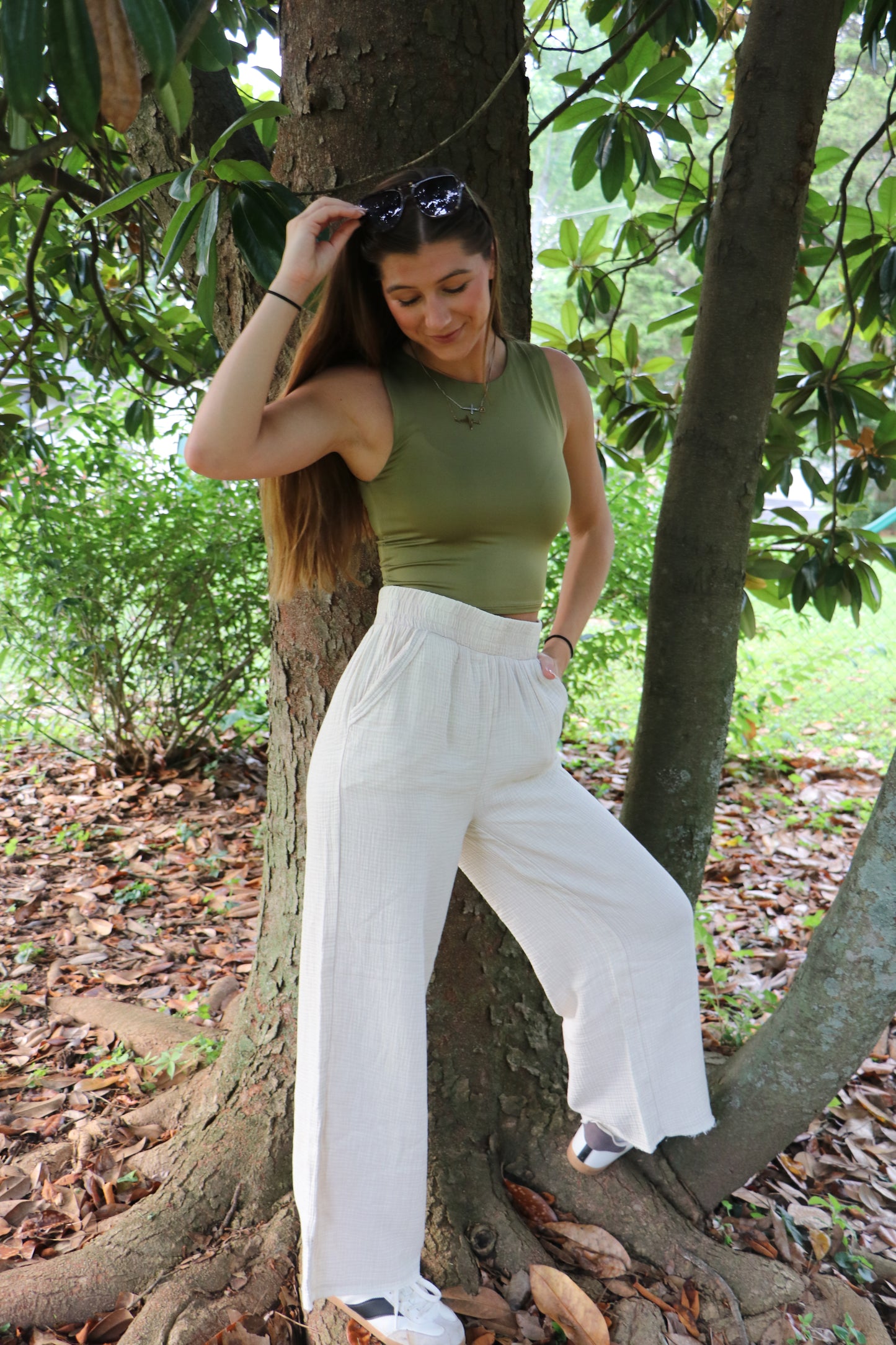 Dark Sage Seamless Solid High Neck Tank Top