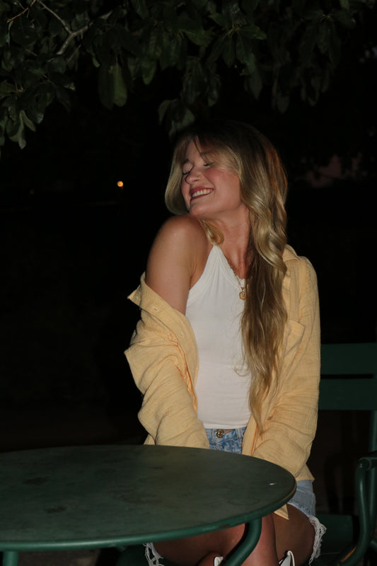 Beach Banana Cotton Gauze Button Up Long Sleeve Top