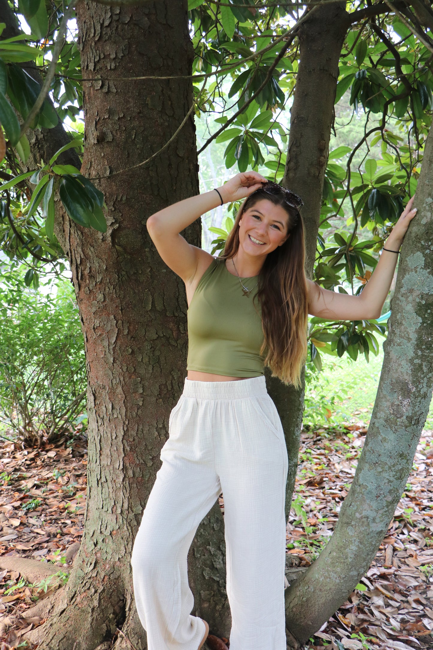 Dark Sage Seamless Solid High Neck Tank Top