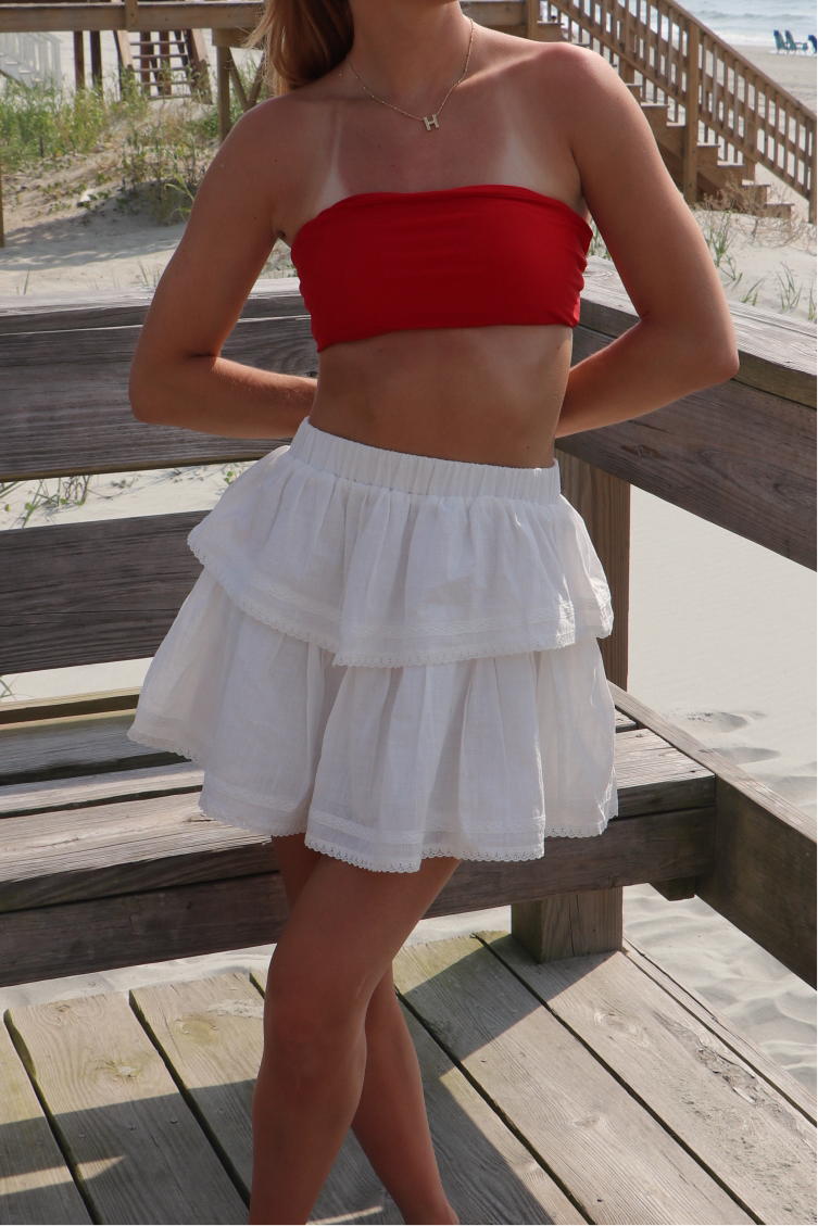 Lucy Lace Trim Tiered Ruffle Mini Skirt