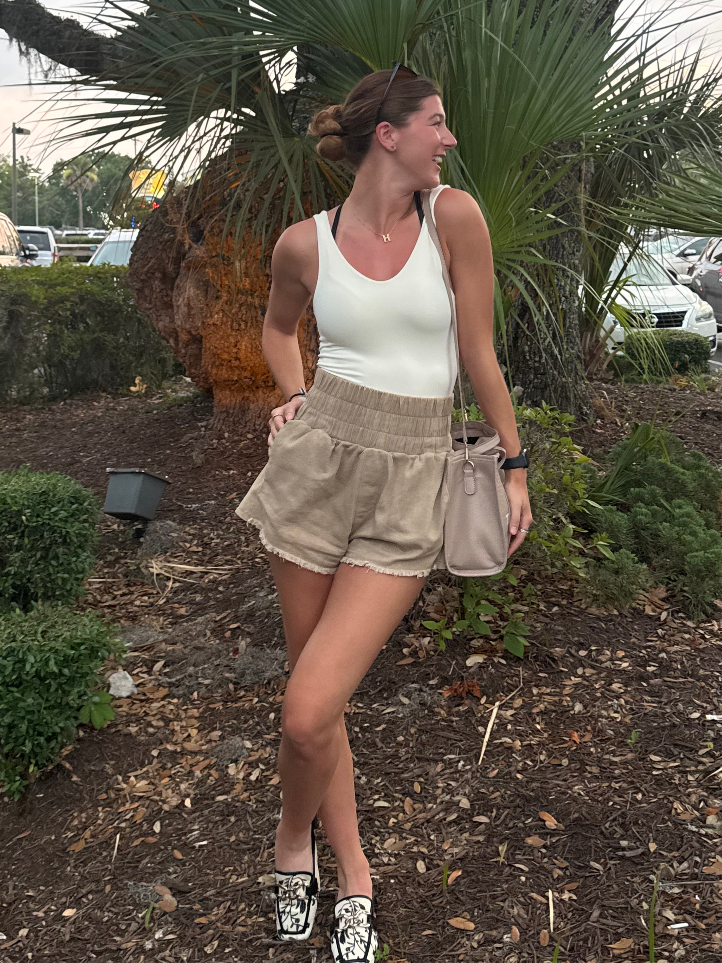 Hallie High-Waist Washed Twill Mini Shorts