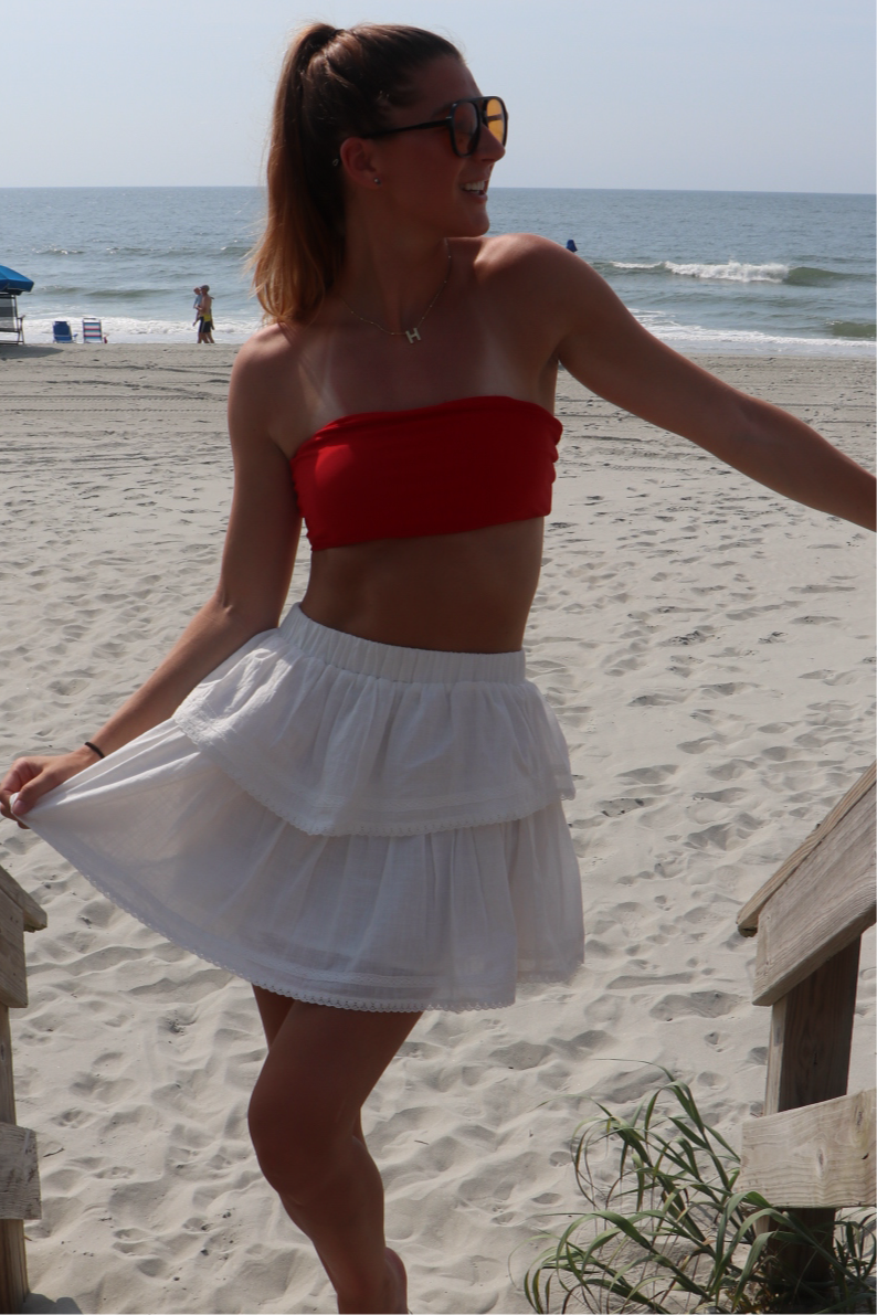 Lucy Lace Trim Tiered Ruffle Mini Skirt