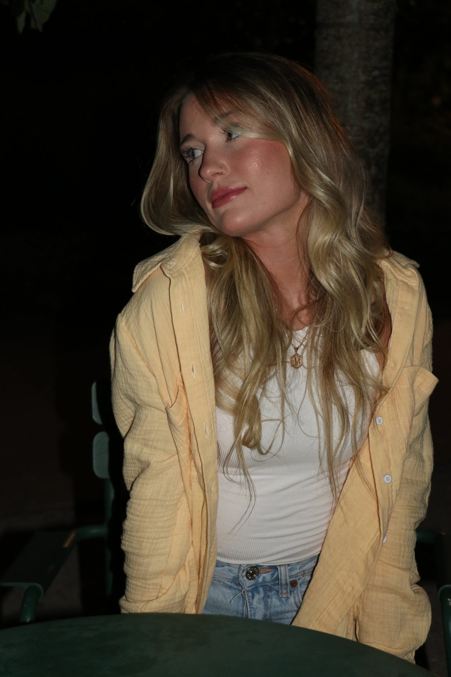 Beach Banana Cotton Gauze Button Up Long Sleeve Top