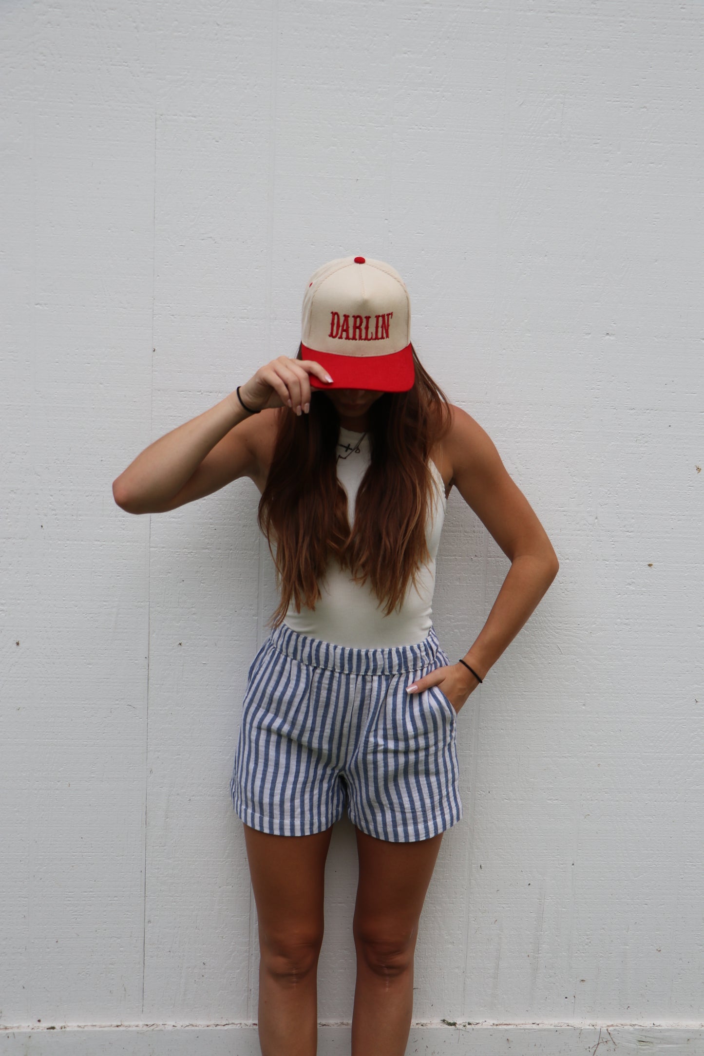 Blue and White Striped Cotton Gauze Summer Short