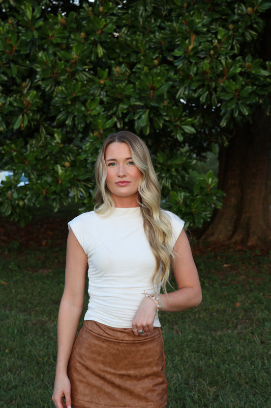 REVERSIBLE FUNNEL NECK SCRUNCH KNIT TOP