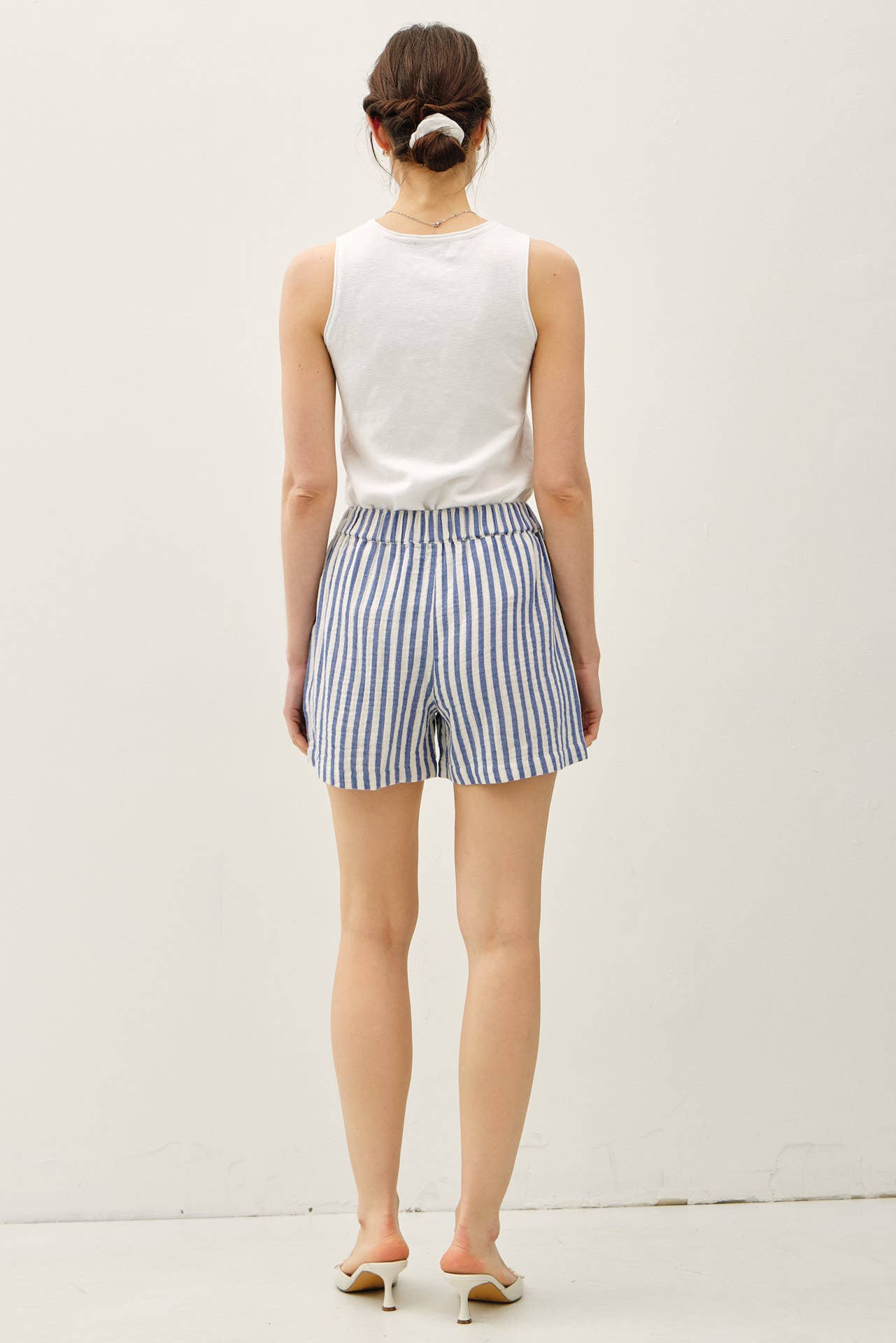 Blue and White Striped Cotton Gauze Summer Short