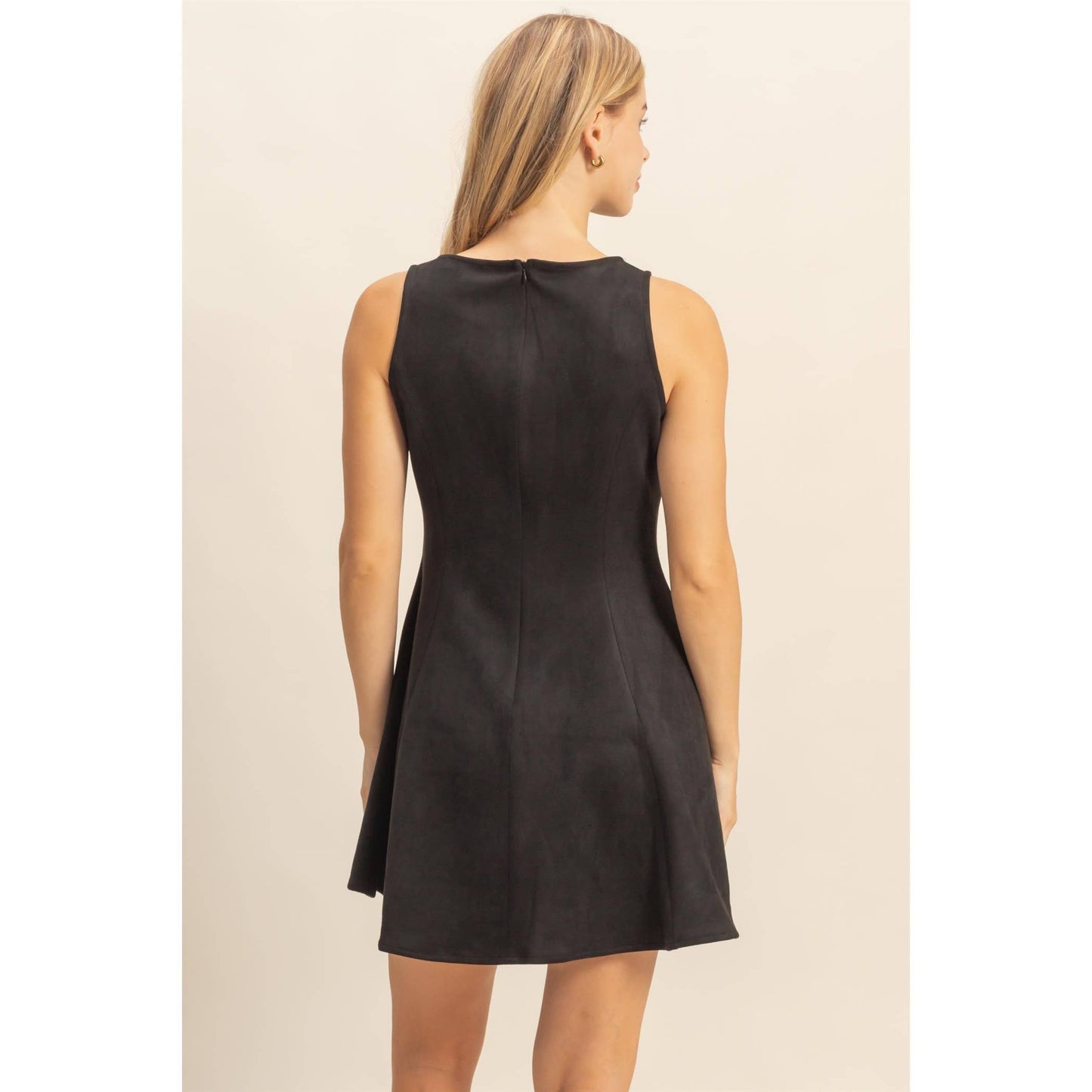 Sleeveless Flared Suede Princess Mini Dress