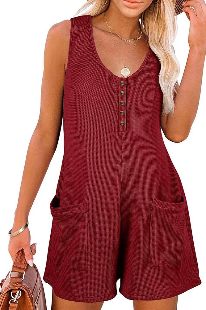 Sammy Sleeveless Button Front Waffle Romper