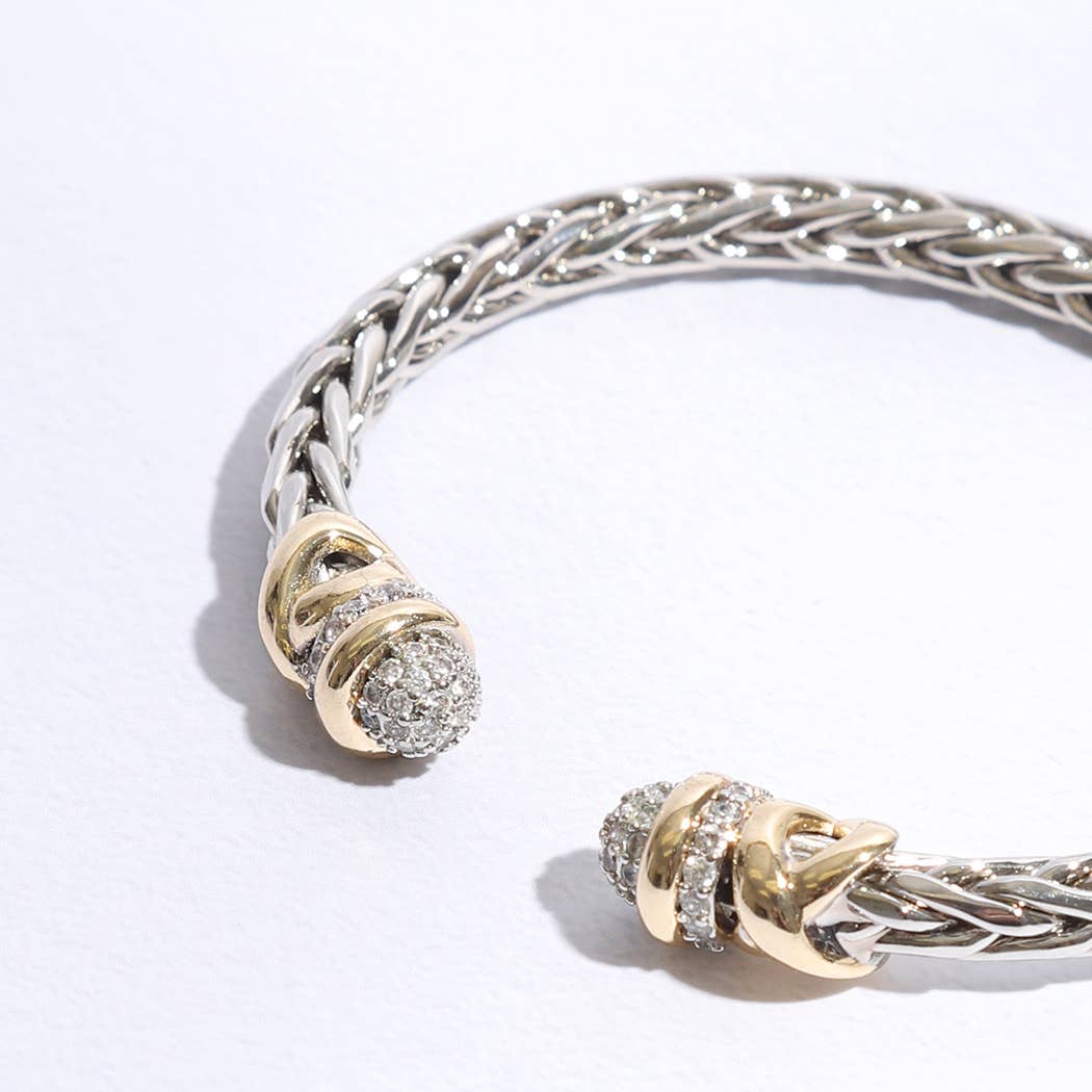 Cubic Zirconia Ends Wheat Chain Cuff Bracelet