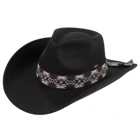 Vegan Felt Southwest Pattern Belt Cowboy Hat